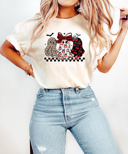 Comfort Colors® Cute Ghost Shirt, Leopard Ghost Shirt, Women Halloween Shirt, Retro Halloween Shirt, Coquette Ghost, Fall Ghost Graphic Tee