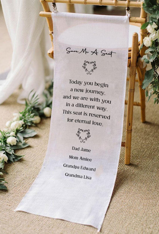 Personalized Memorial Wedding Chair Sign,Reserved for Loved One, In Loving Memory Chair Banner, Wedding Tribute Sign, Memorial Wedding Decor
