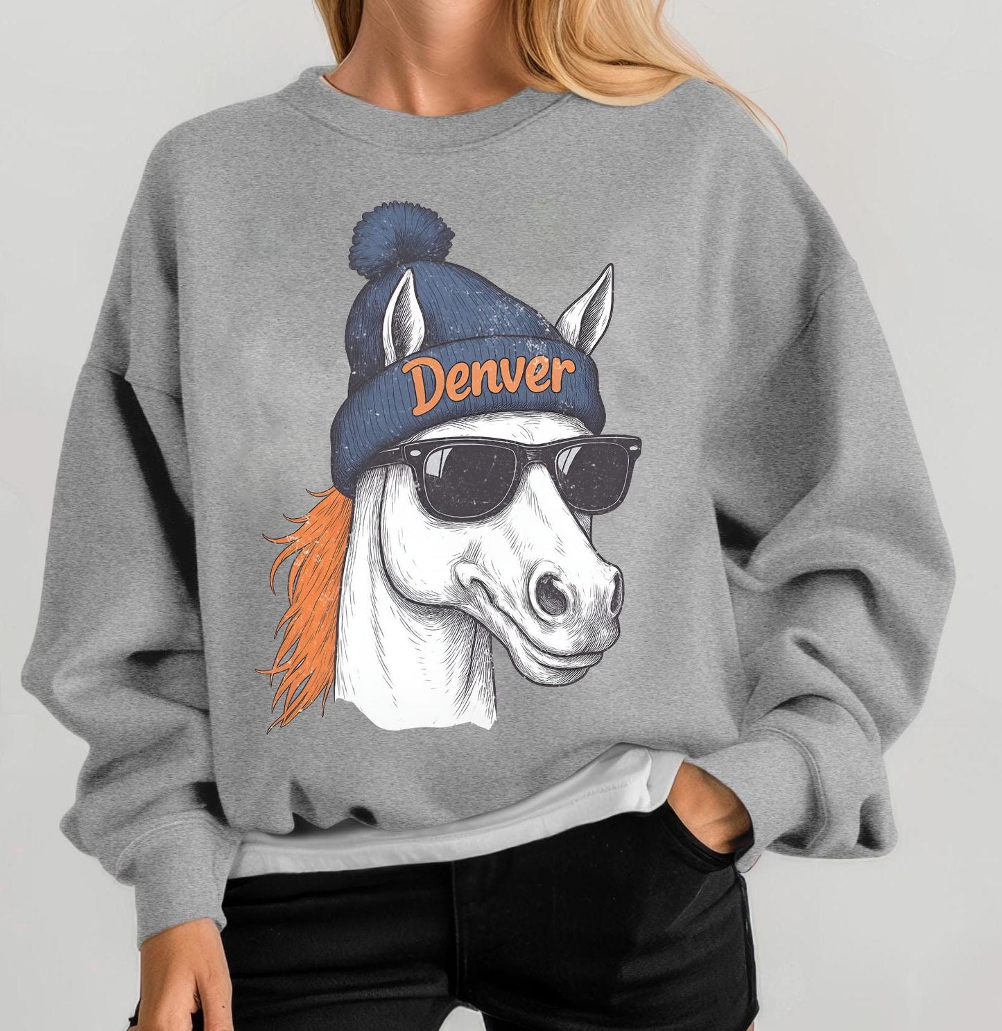 Retro Denver Football Sweatshirt, 90s Denver Sweatshirt, Football Fan Gifts, Denver Horse ,Retro Denver Game Day Tshirt