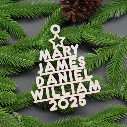 Custom Family Name Wooden Christmas Tree Ornament: Laser-Cut Keepsake