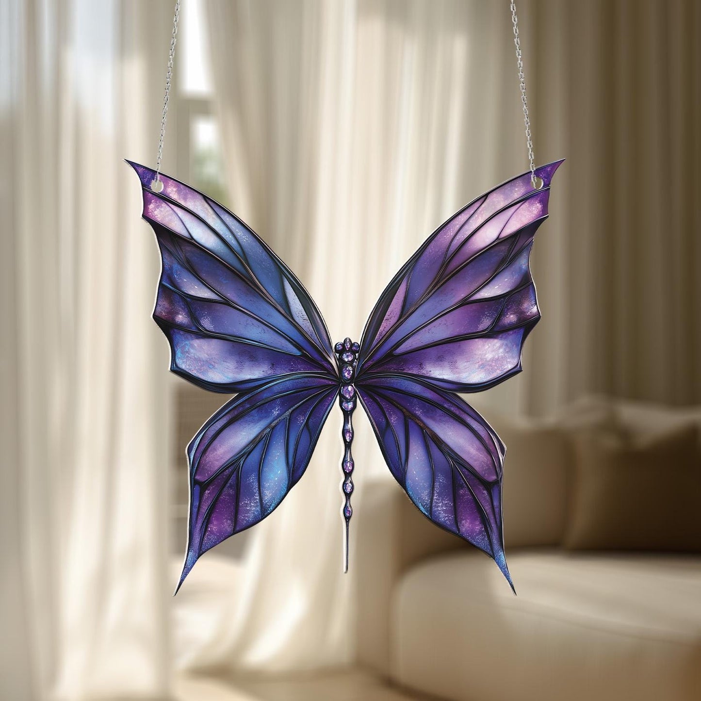 Elegant Butterfly Window Hanging with Vibrant Purple and Galaxy-Inspired Design, Perfect for Home Decor and Gifts