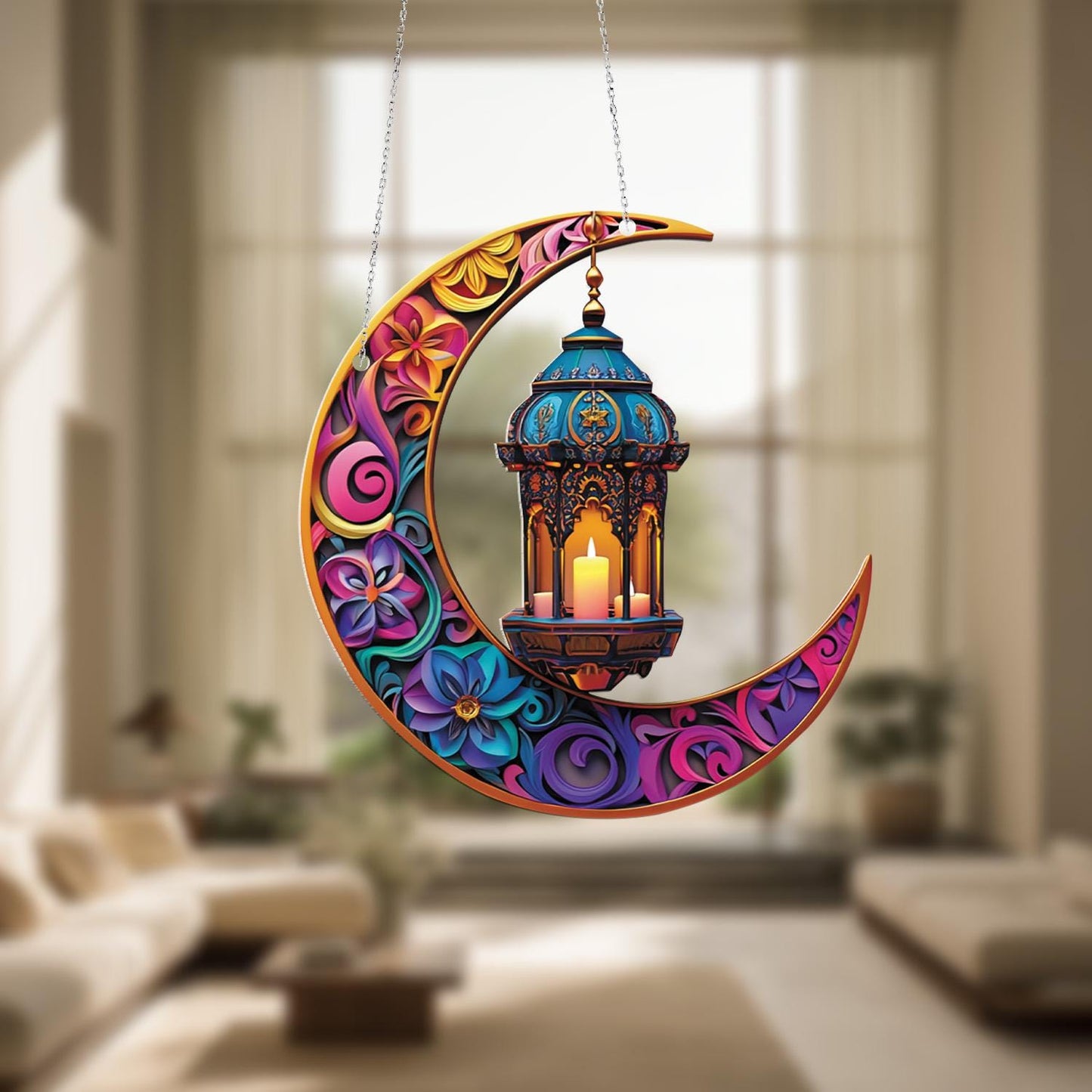 Window Hanging Crescent Moon With Lantern And Candle, Bringing Warm Glow, Artistic Beauty, And Cozy Ambiance To Your Home Décor
