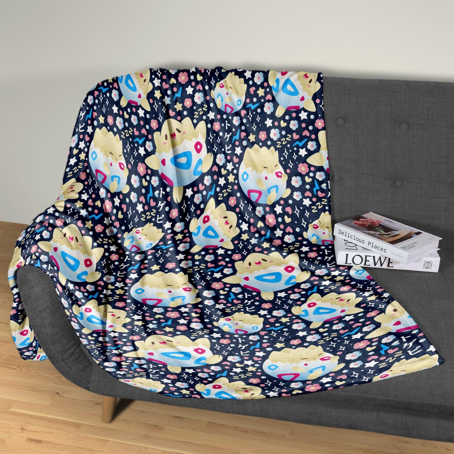 Togepi Fleece Blanket, Cute Kawaii Throw Blanket for Kids and Adults, Soft Cozy Cotton Bedding, Home Decor Gift, Togepi Blanket Gifts