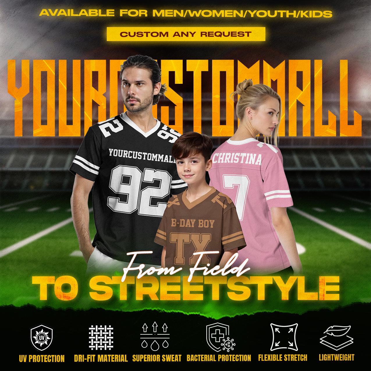 Personalized Team Name & Number Football Jersey Shirt For Adult Kid, Custom Football Jersey Shirt, Game Day Outfit For American Football Fan