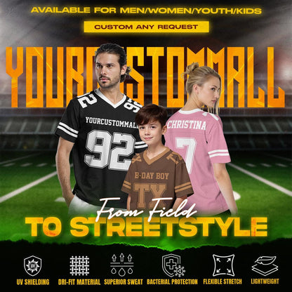 Custom Men Women Youth Kid American Football Jersey Personalized Football Shirt, Custom Team Name Number Logo Football Team Jersey Orange