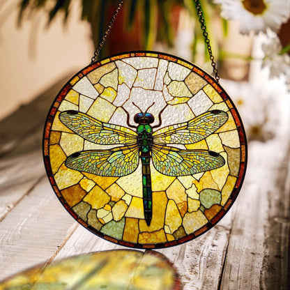 Dragonfly stained glass round window suncatcher nature decor gift