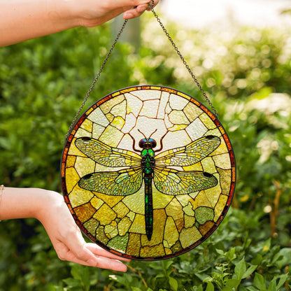 Dragonfly stained glass round window suncatcher nature decor gift