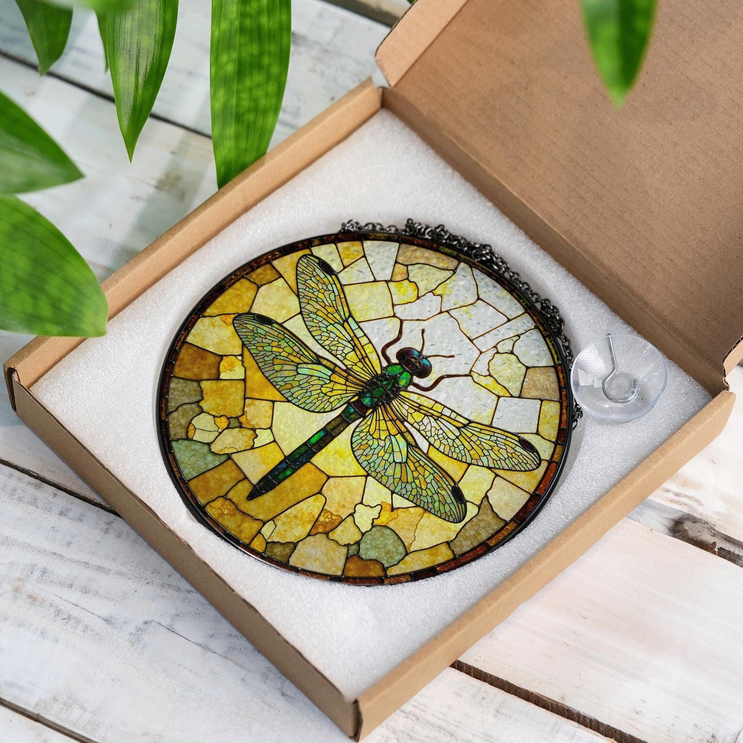 Dragonfly stained glass round window suncatcher nature decor gift