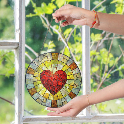 Red Mosaic Heart Stained Glass Suncatcher Window Hanging Love Decor Gift for Anniversary or Valentines Day