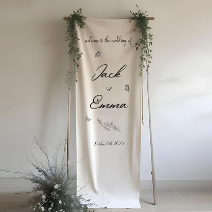 Personalized Wedding Welcome Sign Banner,  Customizable Fabric Sign for Bride and Groom, Keepsake Wedding Decoration, Wedding Entrance Decor