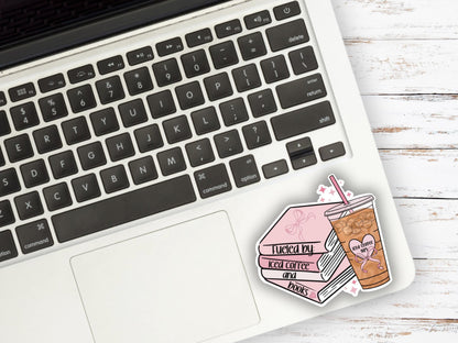 Fueled by Iced Coffee and Books Sticker- Laptop Sticker- Waterbottle sticker- Cute Bookish Sticker- Girly Kindle Sticker- Unique Gift