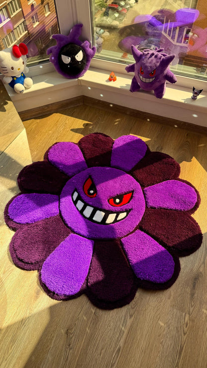 Evil Flower Gengar Puffy Tufted Rug – Custom Handmade 3D Carpet, Fluffy Kawaii Goth Decor, Creepy-Cute Rug for Bedroom size 3 x 3 ft