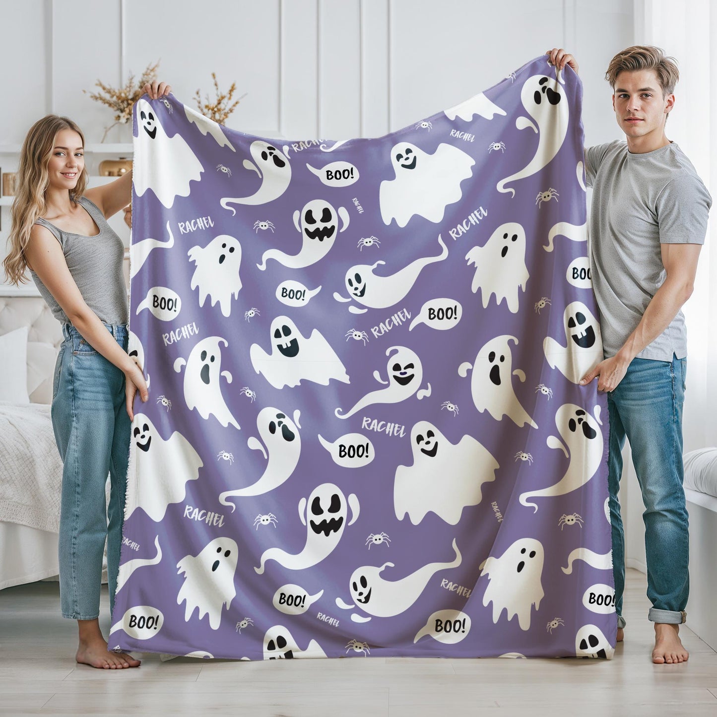 Halloween Ghost Blanket – Custom Name Throw, Cute Spooky Decor for Kids & Adults, Cozy Fall Gift, Boo Blanket,Halloween,xmas season