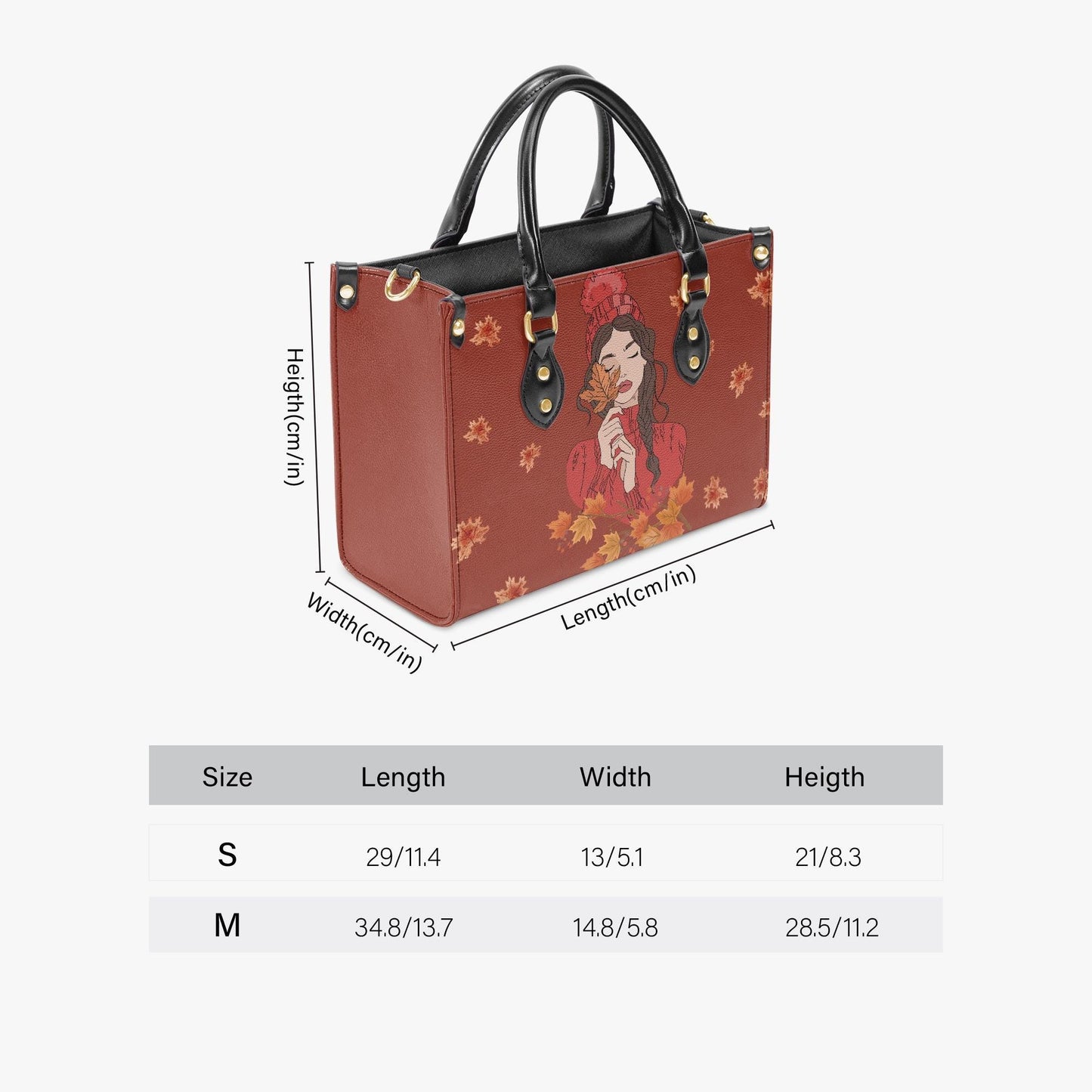 Fall Leaves Women Handbag | Autumn Girl Illustration Tote Bag | PU Leather Purse | Seasonal Cozy Aesthetic Gift for Her