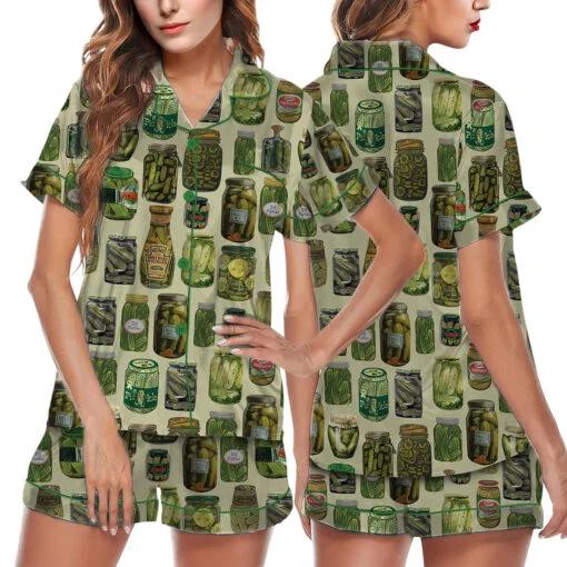 Dill Pickle Collage Satin Pajama Set For Women  Pajamas Set