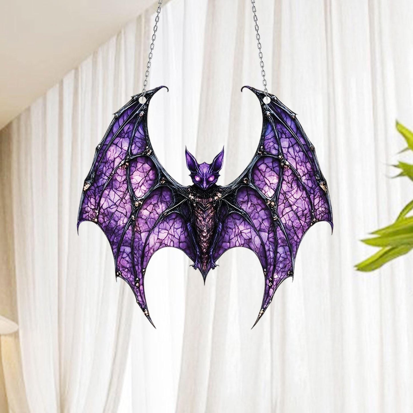 Decorative Purple Bat Window Hanging Ornament for Gothic Home Decor, Halloween Party, and Fantasy Lover Gift Idea