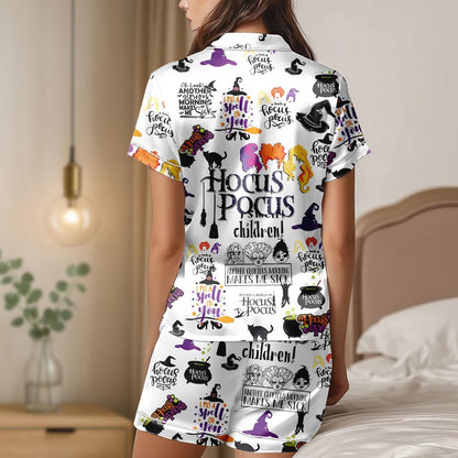 Hocus Pocus Satin Pajamas, Halloween Movie Pajama Shorts, Witch Satin Sleepwear, Spooky Satin Lounge Set, Costume Halloween Pjs