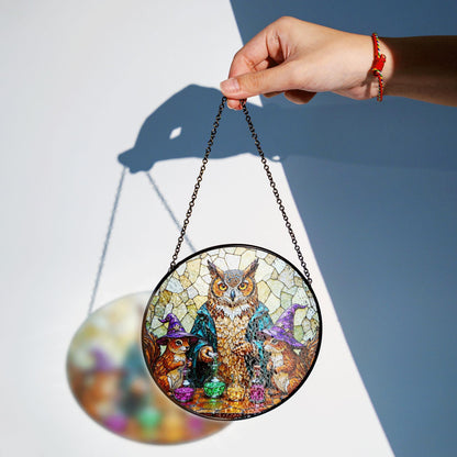 Suncatcher stained glass owl with potion bottles Halloween gift for mom Christmas gift