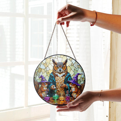 Suncatcher stained glass owl with potion bottles Halloween gift for mom Christmas gift