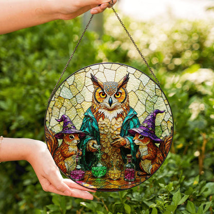 Suncatcher stained glass owl with potion bottles Halloween gift for mom Christmas gift