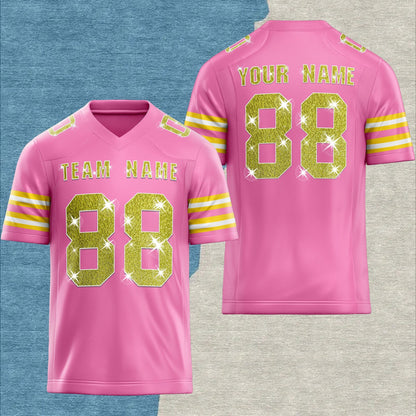 Custom Football Jersey: Sequins Glitter Text, Stitched Name & Number for Men Women Youth
