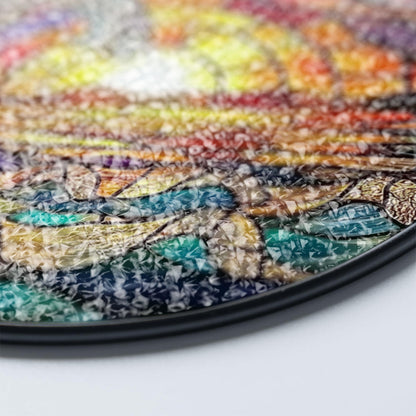 Ocean Wave Stained Glass Suncatcher, Round Hanging Window Panel, Sunset Beach Coastal Home Decor, Handmade Sea Wave Glass Art Gift