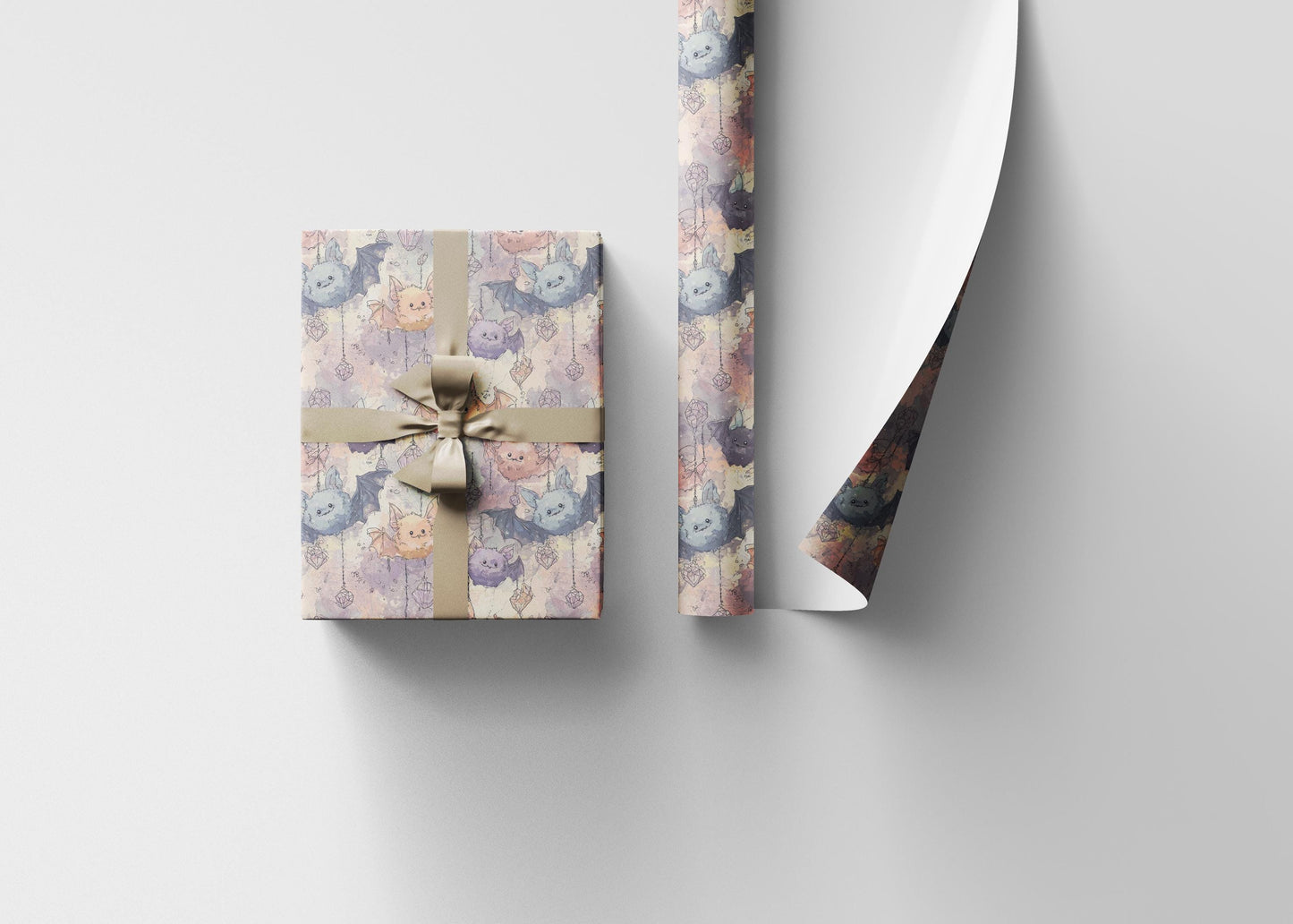 Witchy Bat Baby Shower Wrapping Paper, Creepy Cute Pastel Goth Gift Wrap for Halloween and Alternative Birthdays #13
