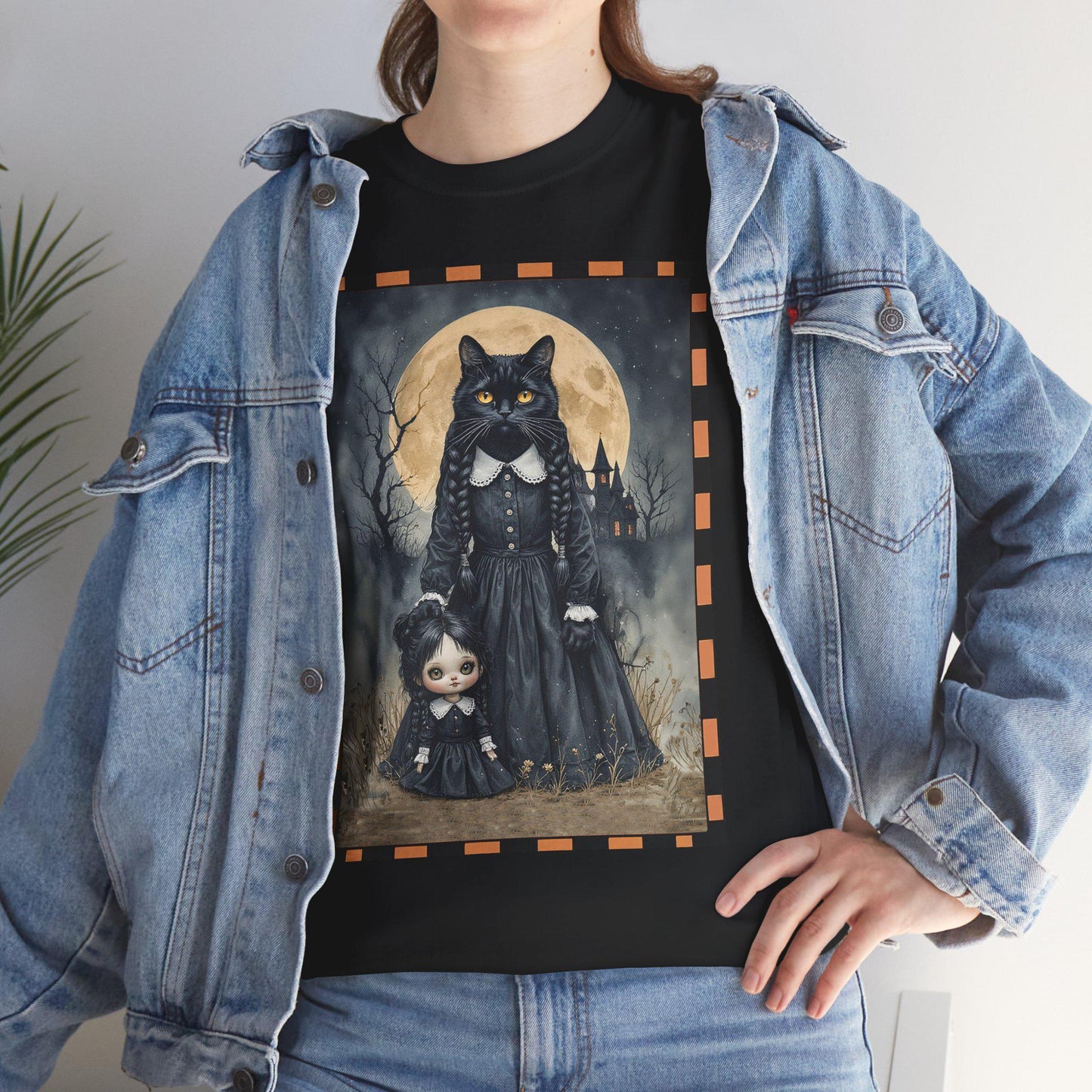 Halloween Black Cat Wednesday Unisex Heavy Cotton Tee
