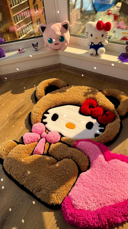 Puffy Kitty Bear Rug – Custom 3D Puffy Tufted Carpet, Fluffy Handmade Cute Gift, Kawaii Decor for Girls Room or Aesthetic Bedroom
