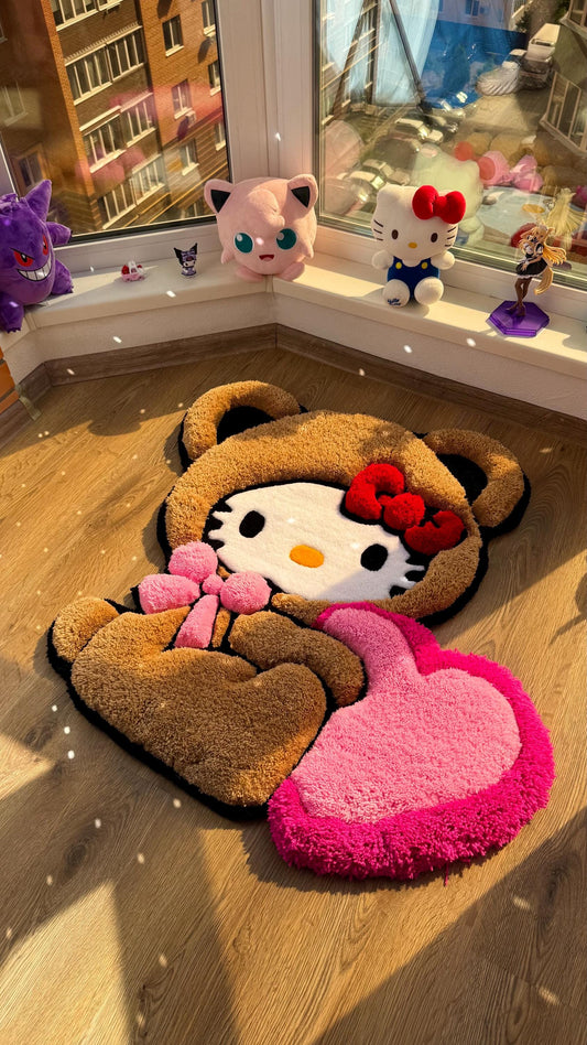 Puffy Kitty Bear Rug – Custom 3D Puffy Tufted Carpet, Fluffy Handmade Cute Gift, Kawaii Decor for Girls Room or Aesthetic Bedroom