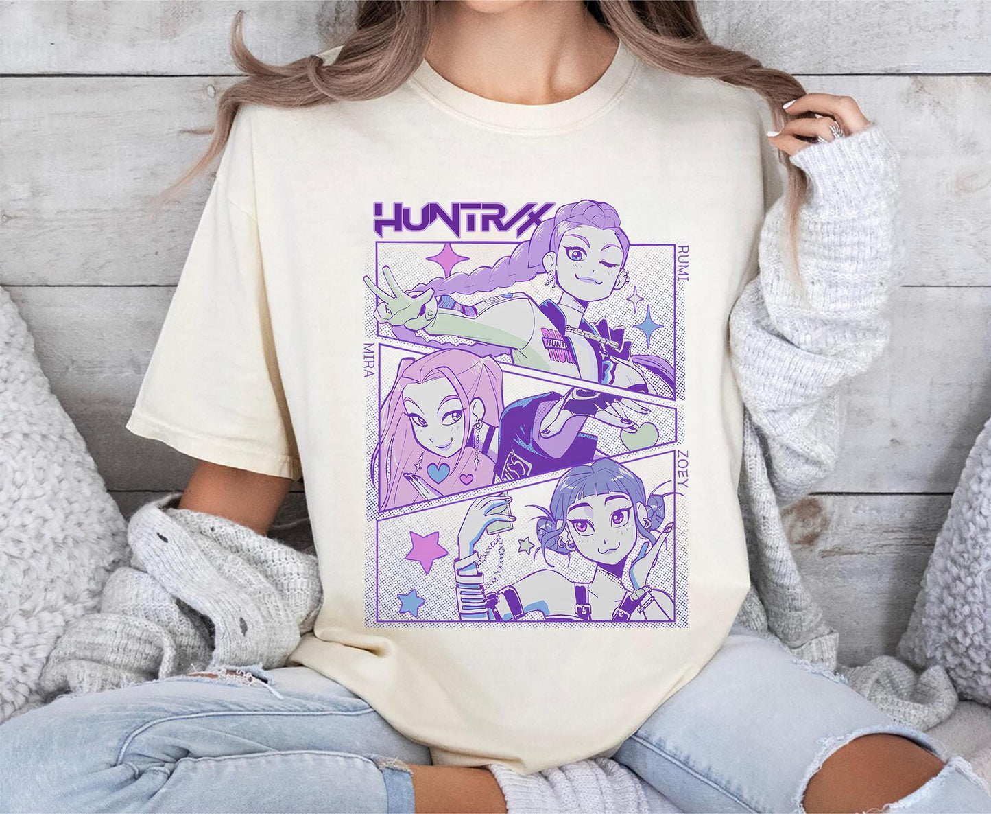 Demon hunters kpops comfort colors shirt jinu manga anime graphic tee Korean pop streetwear Huntrix kpop shirt demon hunter merch fan top