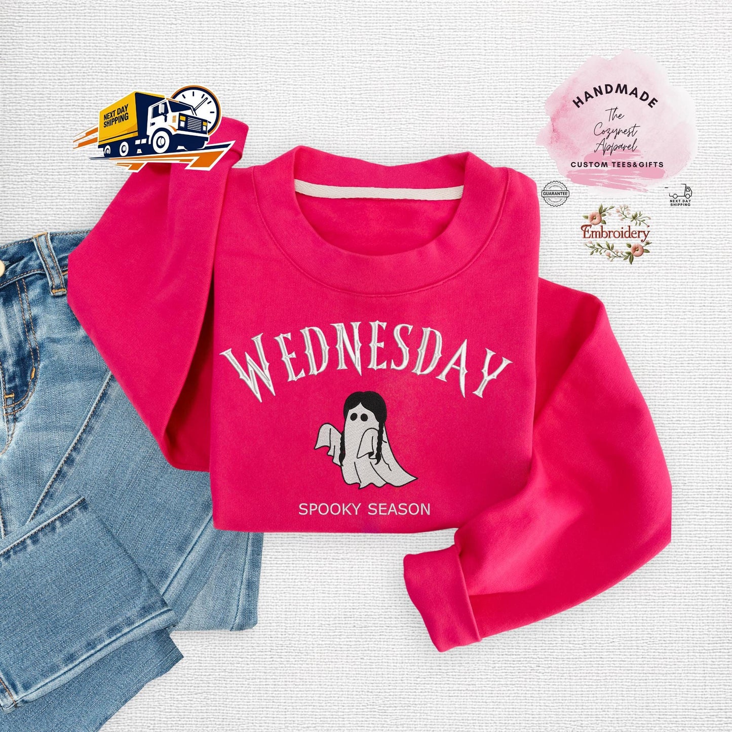 Embroidered Wednesday Halloween Sweatshirt, Spooky Season Birthday Crewneck, Cute Wednesday TV Show Fall Pullover, Gothic Party Top