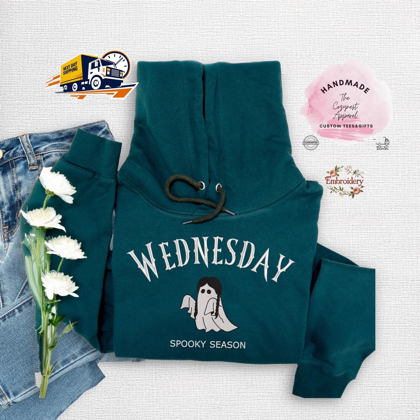 Embroidered Wednesday Halloween Sweatshirt, Spooky Season Birthday Crewneck, Cute Wednesday TV Show Fall Pullover, Gothic Party Top