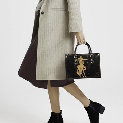 Sagittarius Zodiac Handbag | Celestial Archer Purse | Black Gold Astrology Bag | Mystical Moon Star PU Leather | Gift for Her