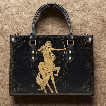 Sagittarius Zodiac Handbag | Celestial Archer Purse | Black Gold Astrology Bag | Mystical Moon Star PU Leather | Gift for Her