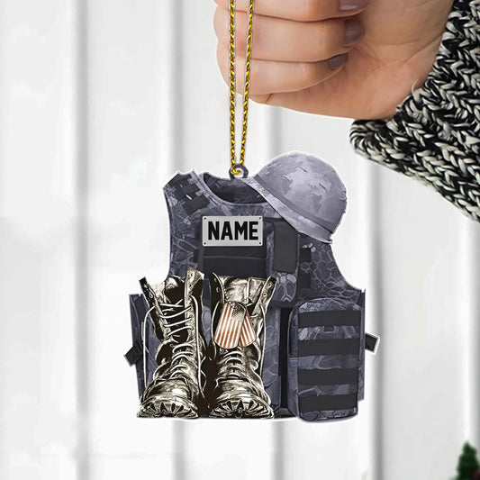 Military Uniform Wood Ornament, Boots & Hat Custom Name Flat Ornament, Military Car Ornament Gift, Military Gift 2D Flat Ornament