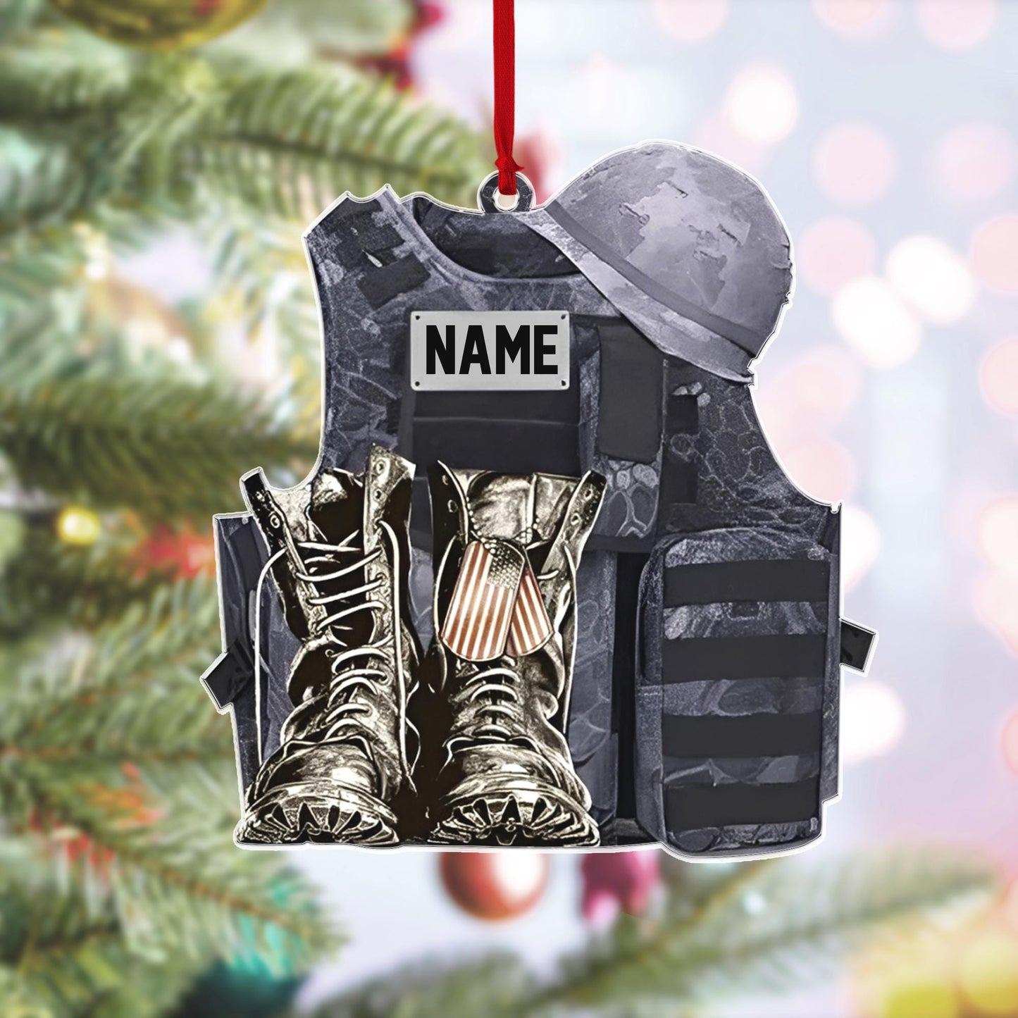 Military Uniform Wood Ornament, Boots & Hat Custom Name Flat Ornament, Military Car Ornament Gift, Military Gift 2D Flat Ornament