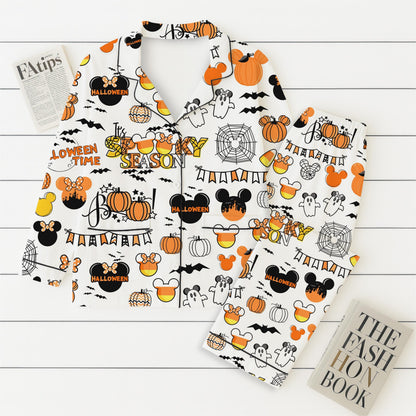 Halloween WDW Cartoon Pajamas Set, MK MN Mouse Sleepwear, Halloween Magic Kingdom Homewear, Spooky Season Gift, Halloween Boo Nightwear