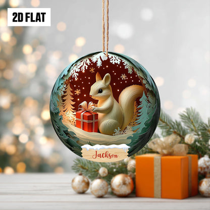 Personalized Squirrel Holding Presents 2D Flat Ornament, Squirrel Paper Cut Effect Christmas Ornament, Squirrel Christmas Home Decoration