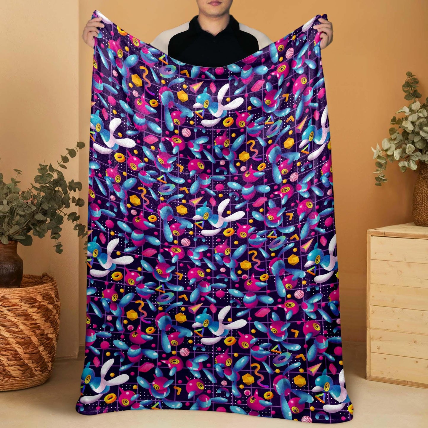 Porygon Blanket, Cute Fleece Throw Blanket, Soft Cotton Baby Blanket, Cozy Retro Gamer Room Decor, Porygon Blanket Gifts