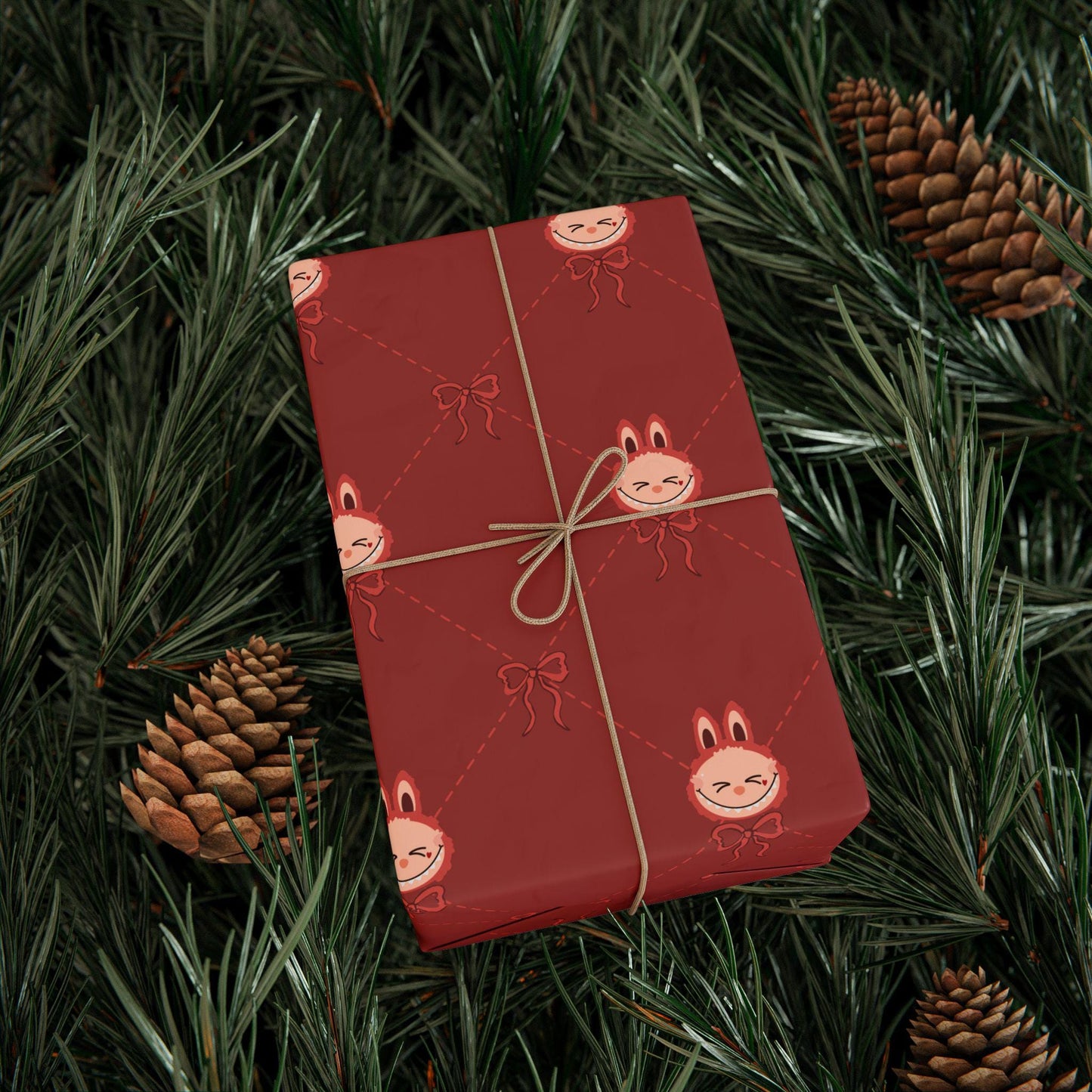 Coquette Trendy Kawaii Monster Christmas Wrapping Paper Holiday Gift Wrap for Kids Teens Fun Cartoon Creature Custom Xmas Festive Gift Wrap