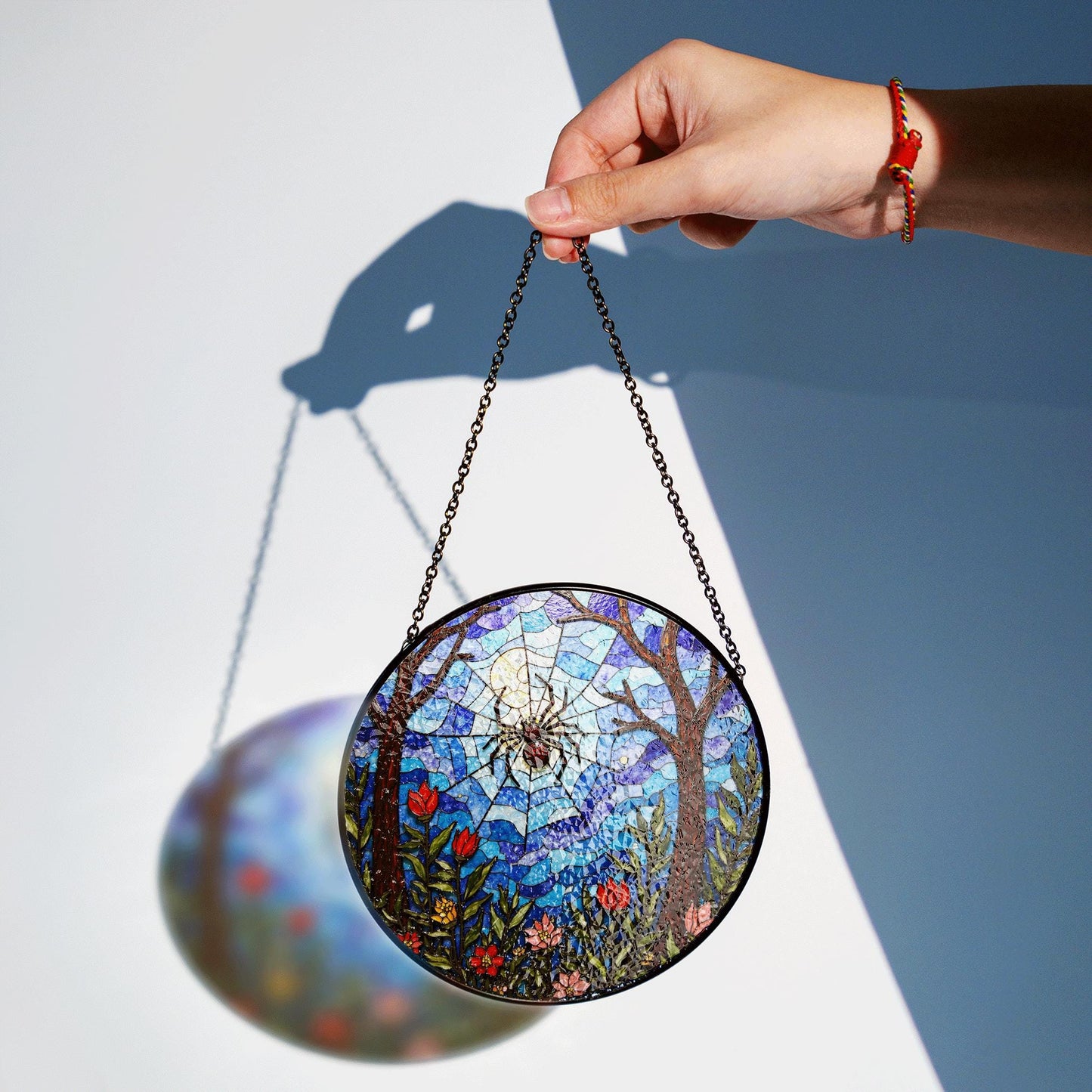 Suncatcher stained glass spider web forest flowers gift for mom Halloween gift
