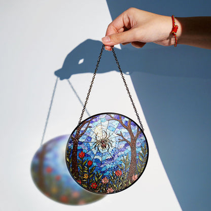 Suncatcher stained glass spider web forest flowers gift for mom Halloween gift