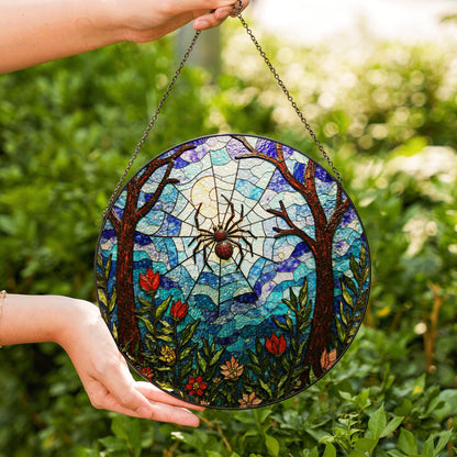 Suncatcher stained glass spider web forest flowers gift for mom Halloween gift