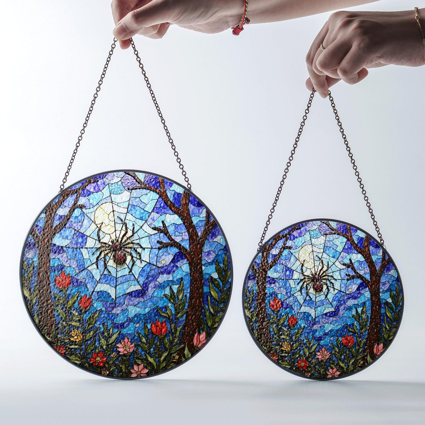 Suncatcher stained glass spider web forest flowers gift for mom Halloween gift