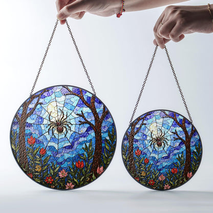 Suncatcher stained glass spider web forest flowers gift for mom Halloween gift