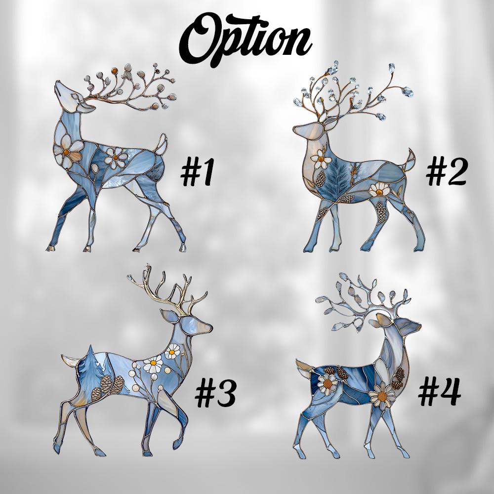 Elegant Blue Reindeer Window Hanging With Floral And Pinecone Details, Winter Wonderland Décor For Festive And Cozy Seasonal Charm