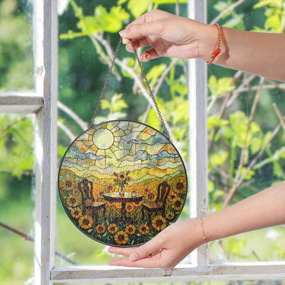 Suncatcher stained glass sunflower garden table scene gift for mom Mothers Day gift housewarming gift