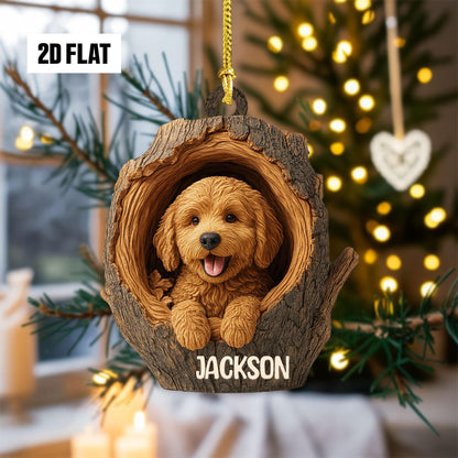 Personalized Goldendoodle 2D Flat Ornament, Custom Name Christmas Tree Ornament, Goldendoodle Christmas Home Decor, Xmas Gift for Dog Lover