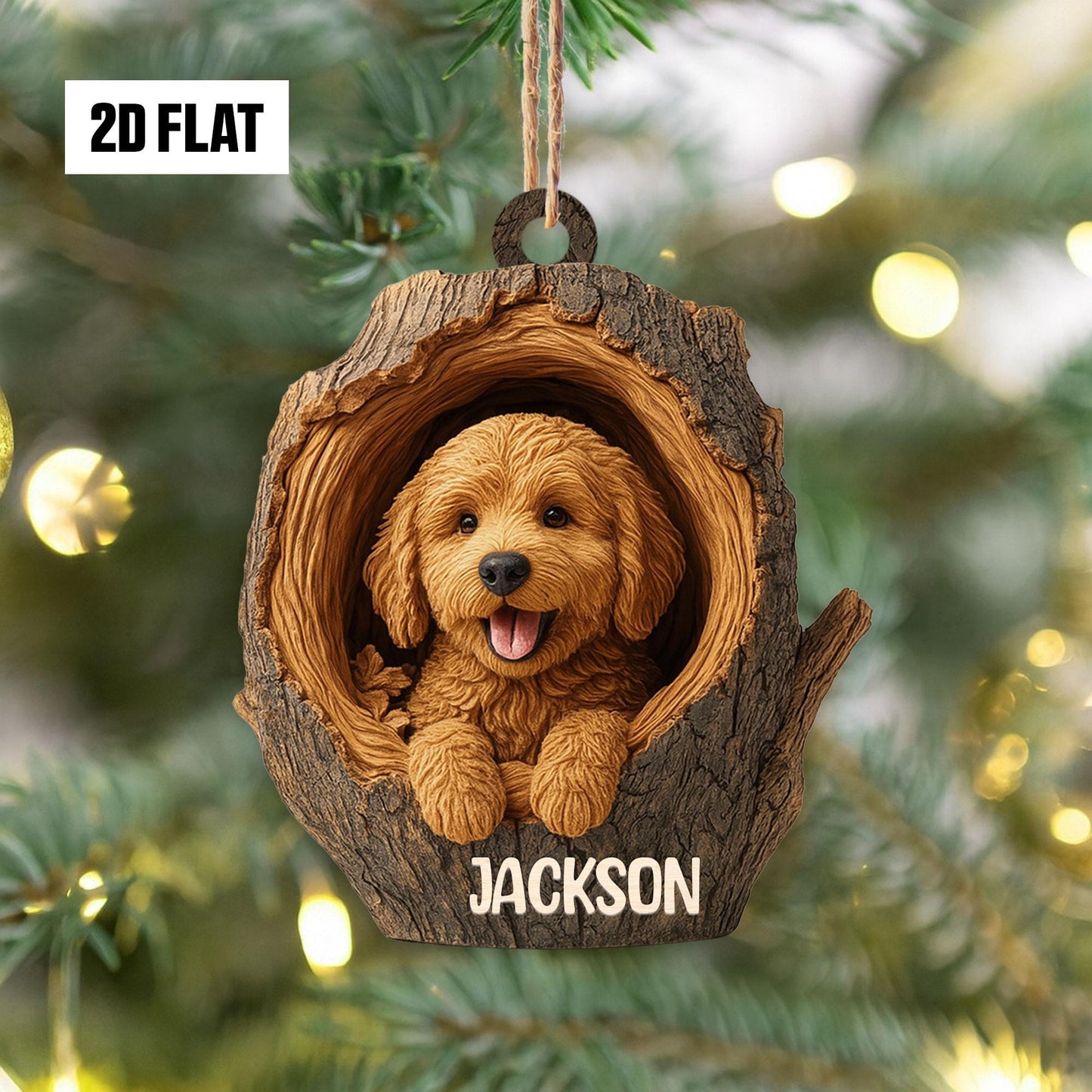 Personalized Goldendoodle 2D Flat Ornament, Custom Name Christmas Tree Ornament, Goldendoodle Christmas Home Decor, Xmas Gift for Dog Lover